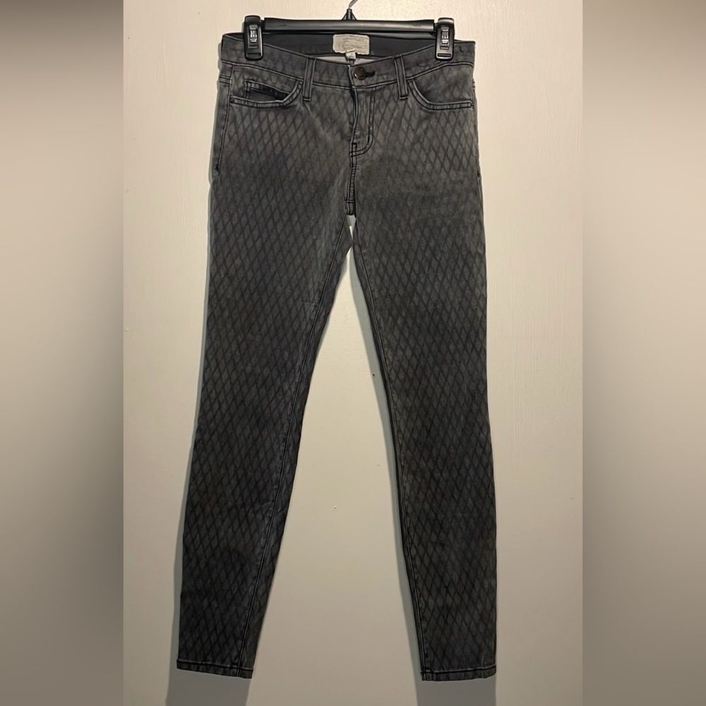 Current/Elliott- The Ankle Skinny Fishnet Printed Jeans Grey Low-Rise- Size 27